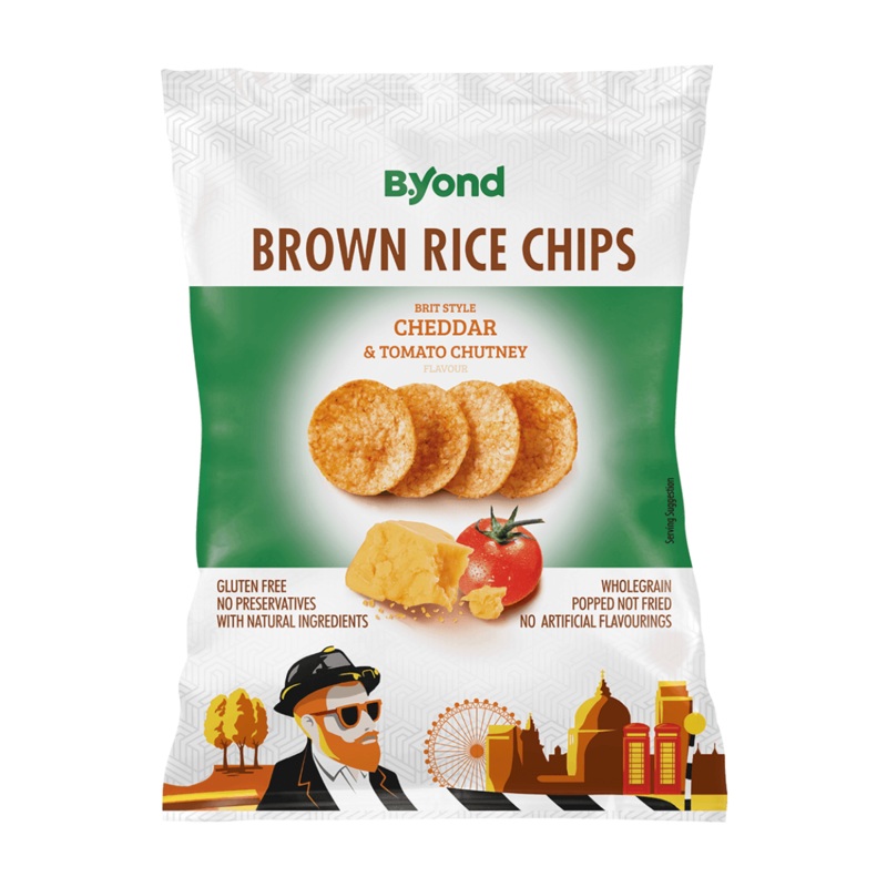 B.Yond | Brown Rice Chips|70g|Brit Style Cheddar & Tomato Chutney|Hawaiian Sea Salt, Pepper & Lime|Nordic Chive & Sour Cream|Salsa Paprika