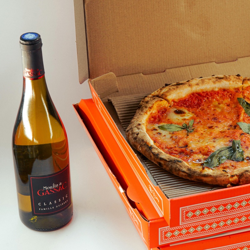 A Margherita Fior Di Latte Pizza & 1 Bottle of White Wine