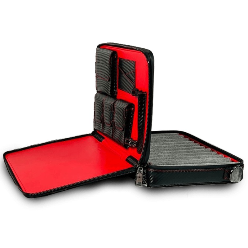 Sotelo Winston Holiday Travel Case in Carbon Fiber Black w/ Red Inlay