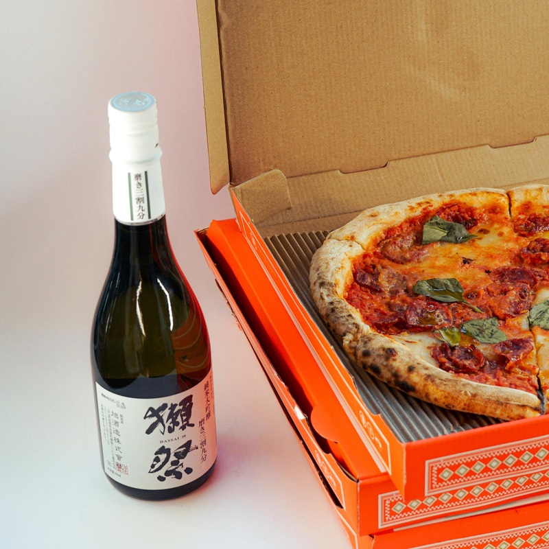 A Diavola Pizza & 1 Bottle of Sake