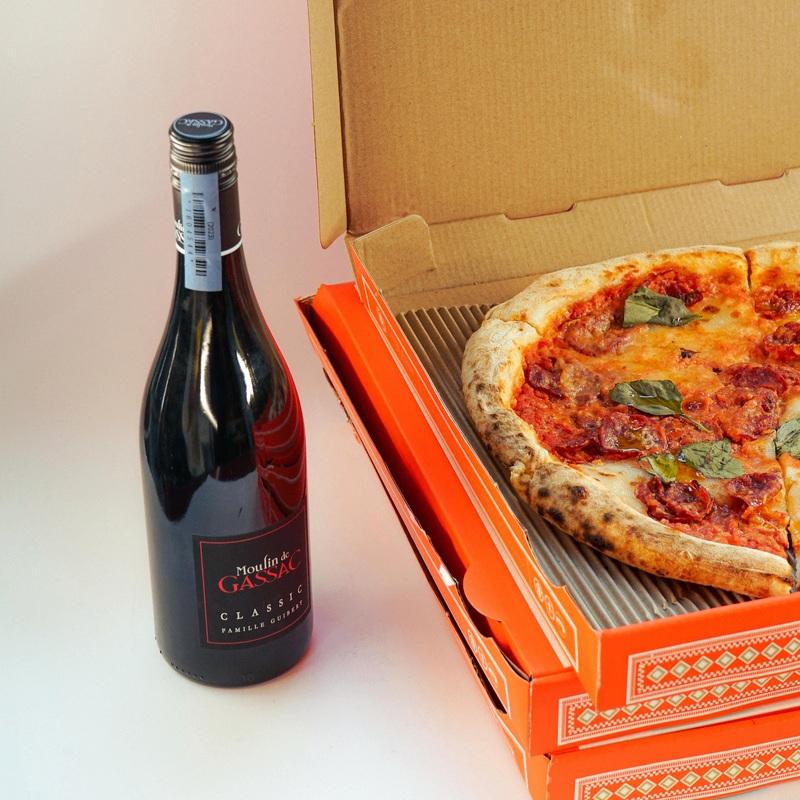 A Diavola Pizza  & 1 Bottle of Red Wine