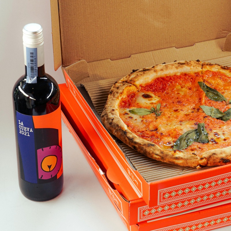 A Margherita Fior Di Latte Pizza & 1 Bottle of Red Wine