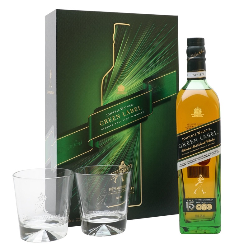 Johnnie Walker Green Label 15 Year Old 70cl – With glasses